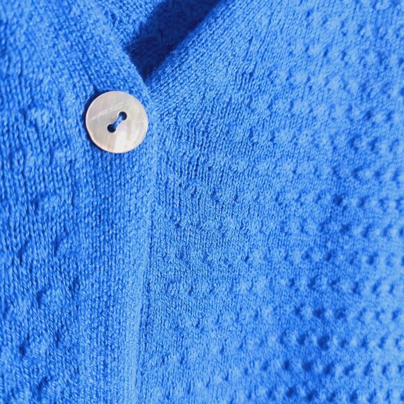 Draper James RSVP Royal Blue Textured Dot Lt. Wt., Cardigan Sweater - Size Large - Picture 9 of 16